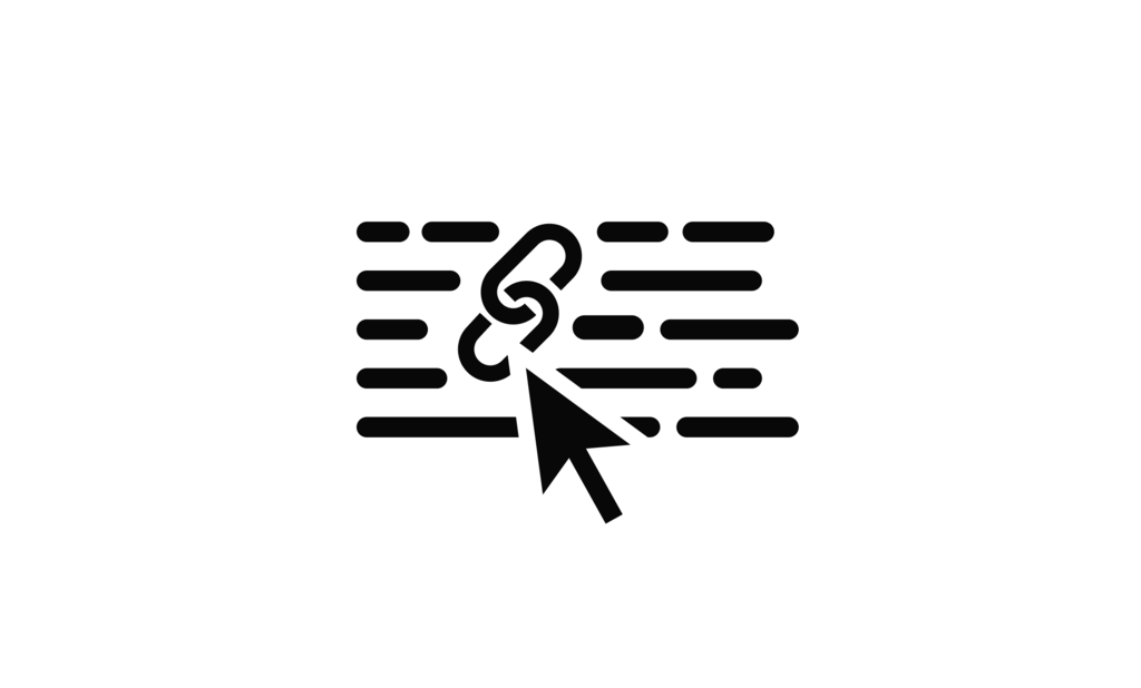 Symbolische Darstellung eines Textes umgibt ein Link-Symbol. Ein Mauszeiger darüber signalisiert das Anklicken des Links.