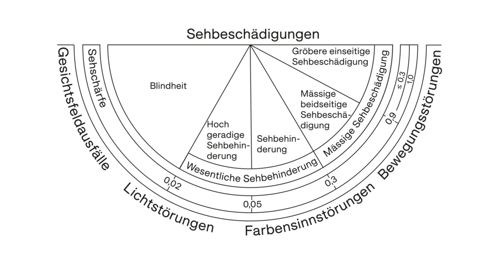Diagram mit Darstellung der Abstufungen von Seheinschränkungen